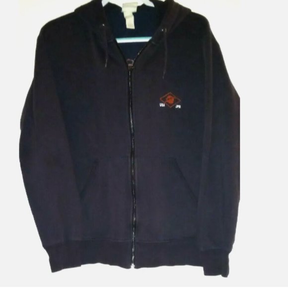 Men's Hoodie Sz L Black Full Zip Sweatshirt Hand Pockets USA Japan Logo - Picture 1 of 11